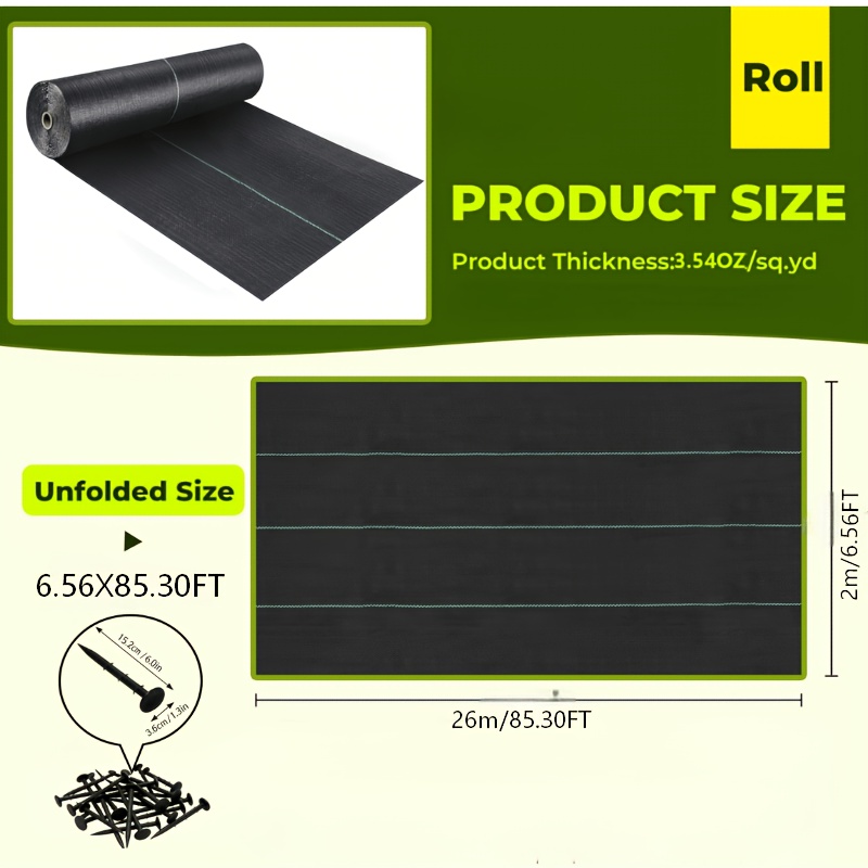 Image of 1pc 120 G/m² Black Weed Control Fabric, Landscape Fabric - High-strength Cover, , Good Weed Control Effect, , Suitable For Gardens, Driveways, Gravel , Artificial Turf And Lawn Mats