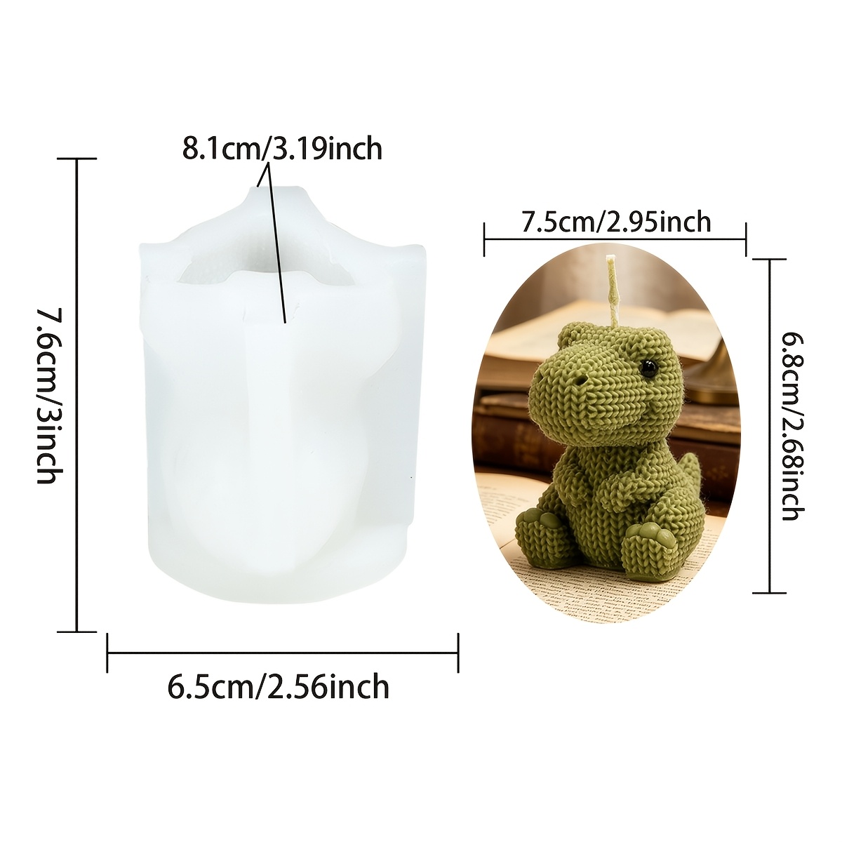 1pc Zhonghui Mold Dinosaur Silicone Candle Mold, 3d Sitting Knitting Dinosaur Resin Mold For Aromatherapy Candles, Soap, Plaster, Home Decor, Handmade Craft Gift, Silicone Mould For Candle Making