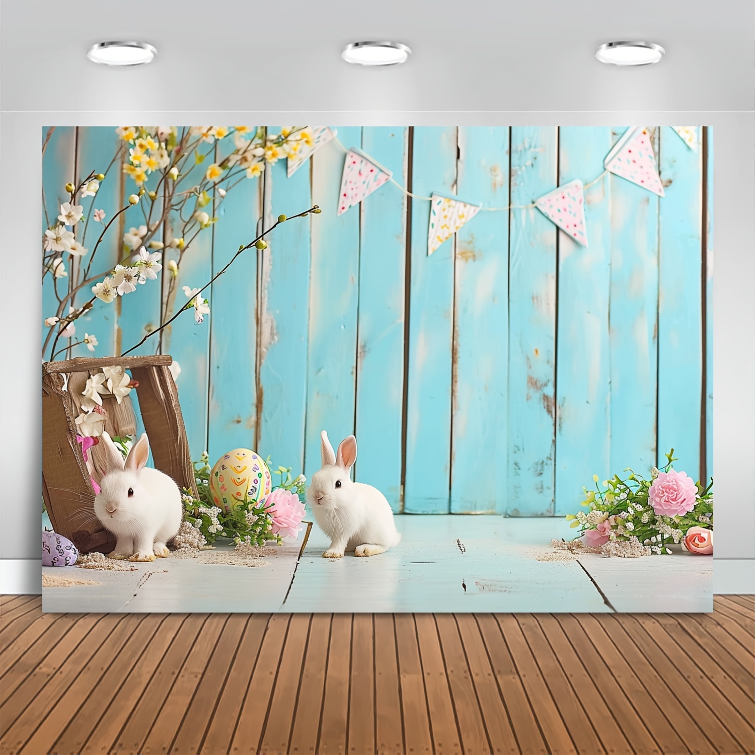 1pc Happy Easter Backdrop Blue Wooden Wall And Floor Room Interior Easter  Backdrops For Photography Photoshoot Easter Party Decor Spring Easter Photo