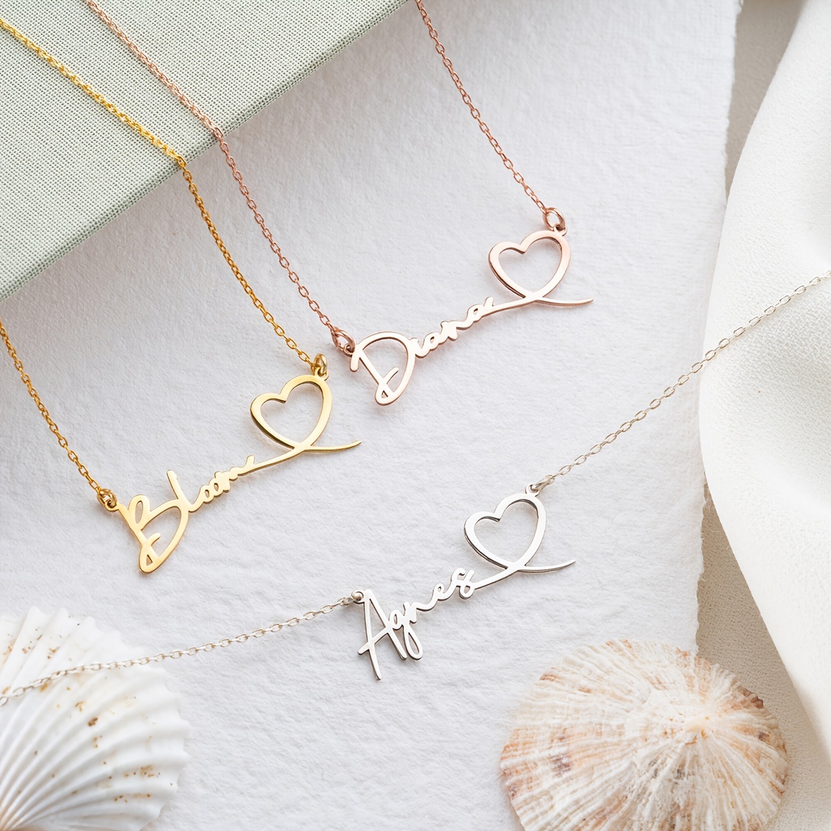 Personalized English Name Hollow Heart Pendant Necklace