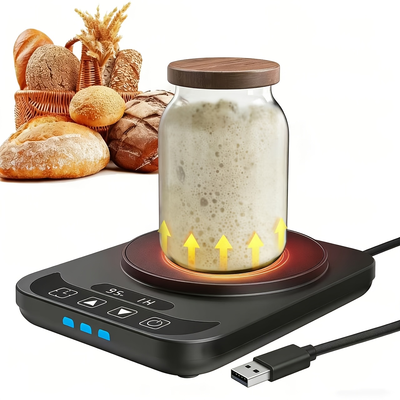 TEMU Sourdough Starter Warmer With Temperature Display, Sourdough Warming Mats 100â Electric Heating 12 Hours Timing Function Sourdough Heating Mat
