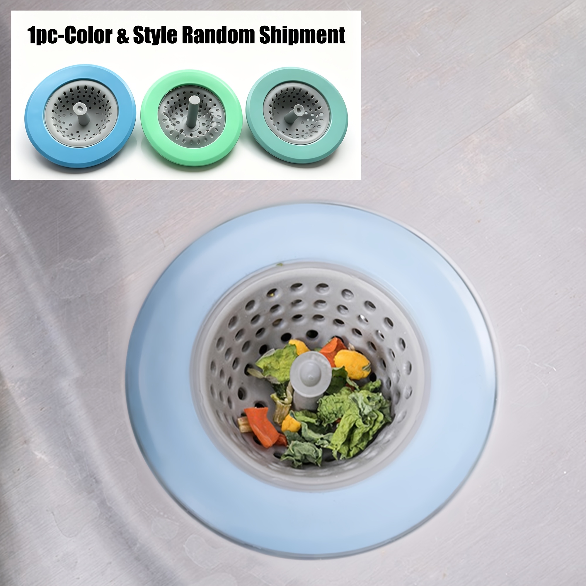 TEMU Paquete de 1, color y estilo aleatorios, colador de pila de paja de para desagüe de fregadero de cocina, cubierta de desagüe antitaponamiento