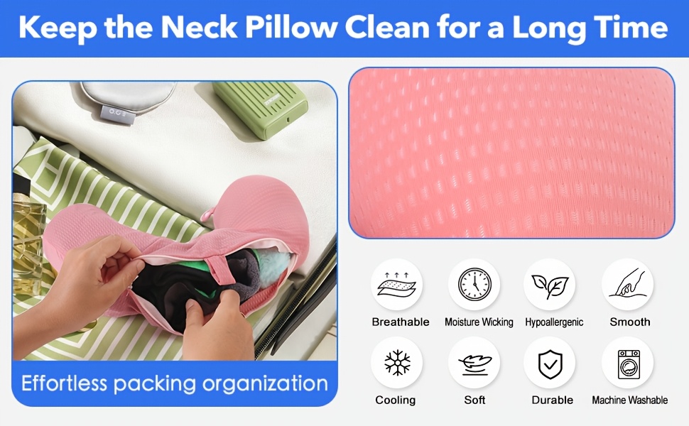 1pc travel neck pillow cover soft and smooth knitted polyester lightweight u shape   hand washable no printing with blue for travel details 2