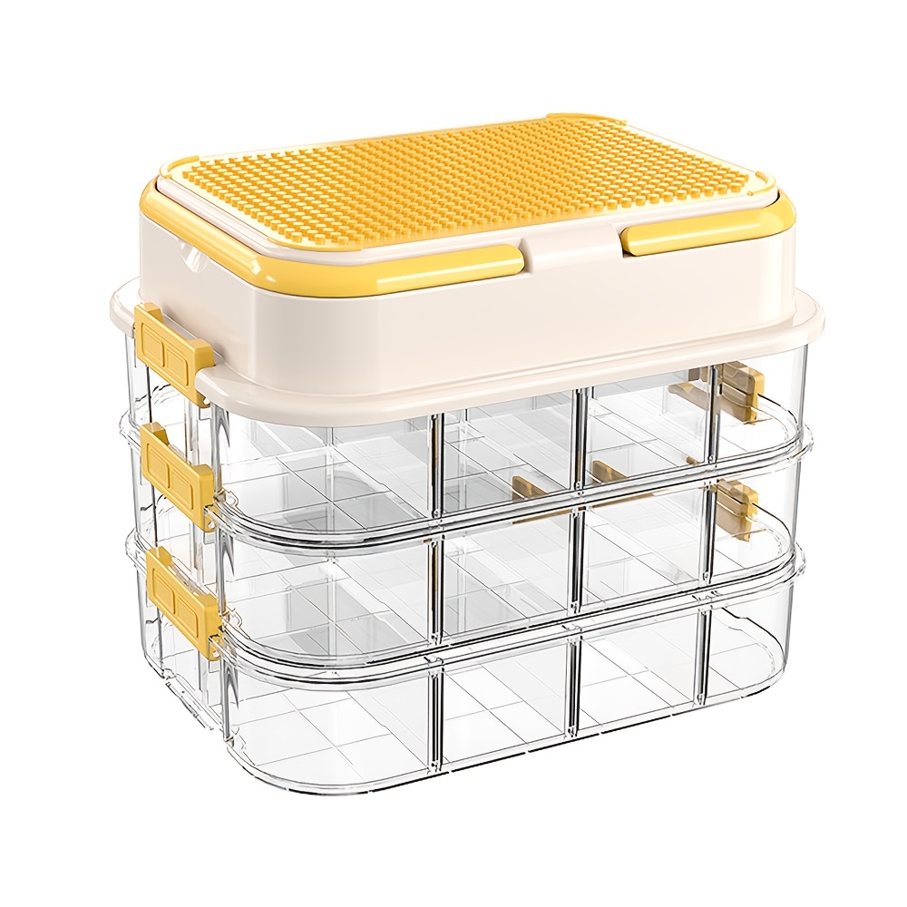 Storage Bin With Block Lid And Dividers, Large Organizer, For Small Parts, Easy-clean, 33x25x26cm, Yellow