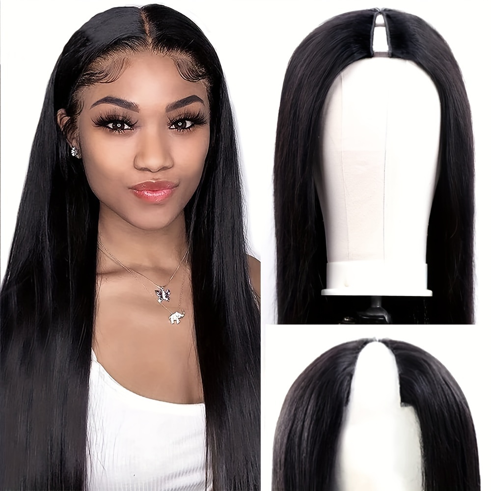 V Part Wigs Straight Brazilian Virgin Human Hair Wigs For Women Head Half Wig V Shape Wigs No Leave Out Lace Front Wigs 180 Density 10 30 Inch Natu