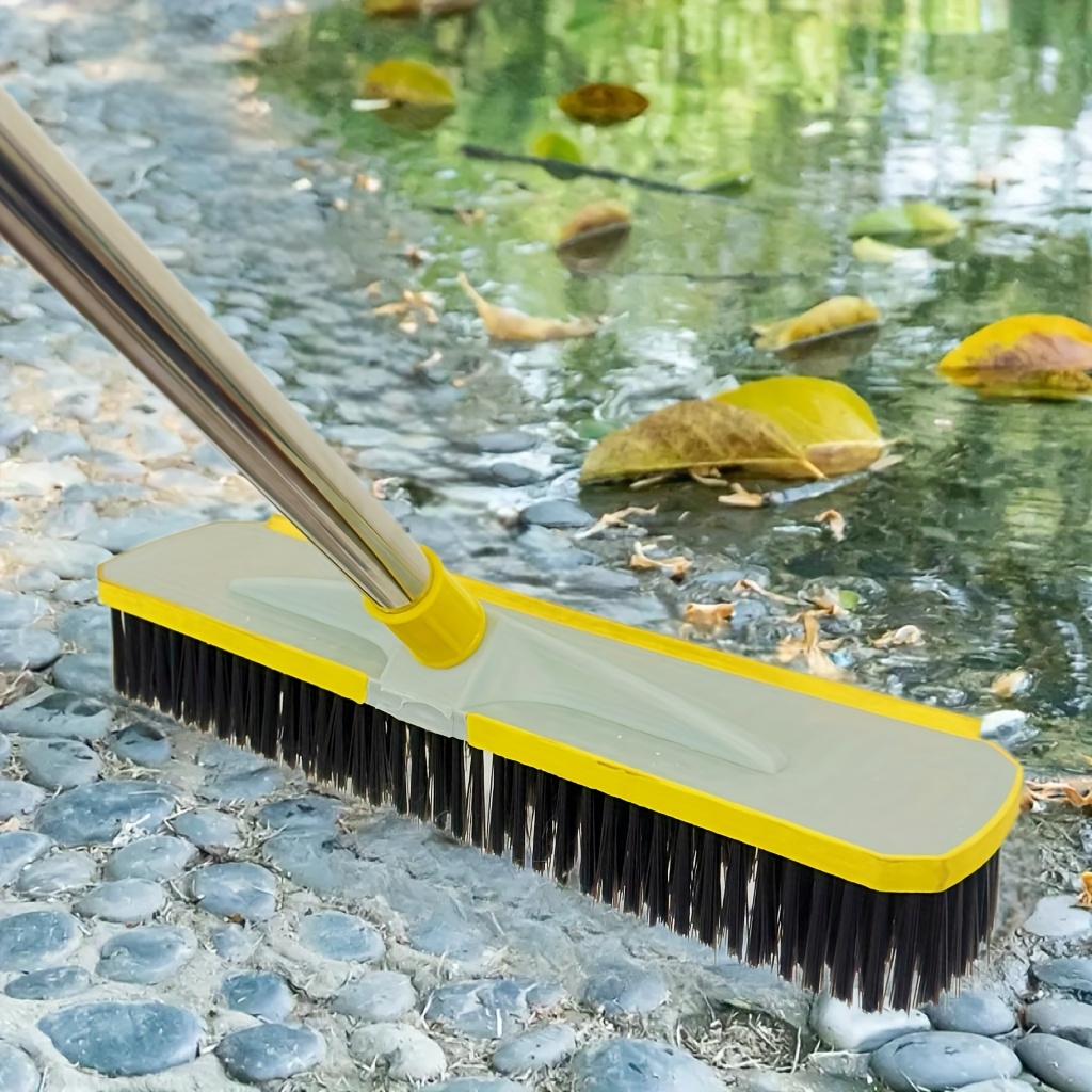 Image of Heavy Duty 16-inch Push Broom - 52-inch Long Handle, Fiber Outdoor Garden Broom, Suitable For Decks, Driveways, Garages, Courtyards