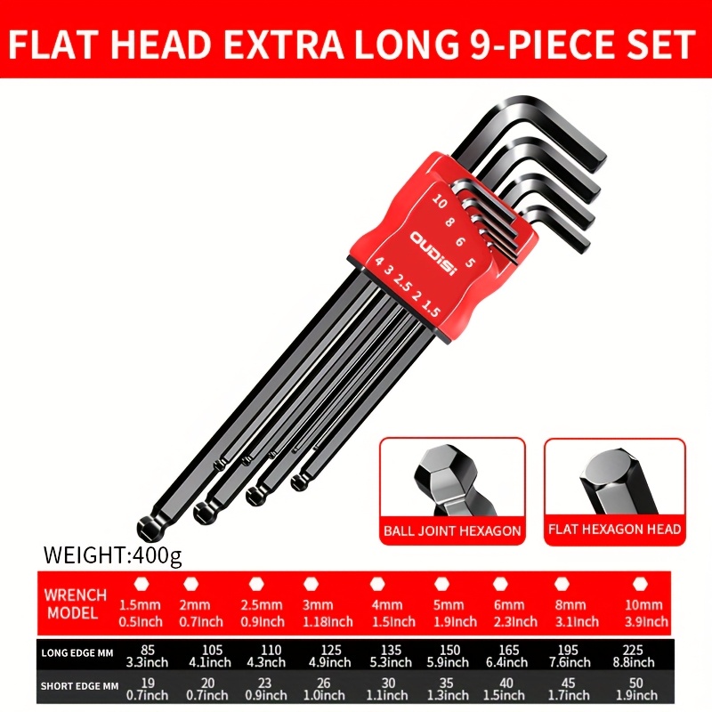 TEMU Hexagon Set, Tamper-proof, Metric Size, Ball-end Hexagon Wrench, Easy To Identify, Rust-proof, 9pcs Hexagon Wrench Set With T-handle, Metric