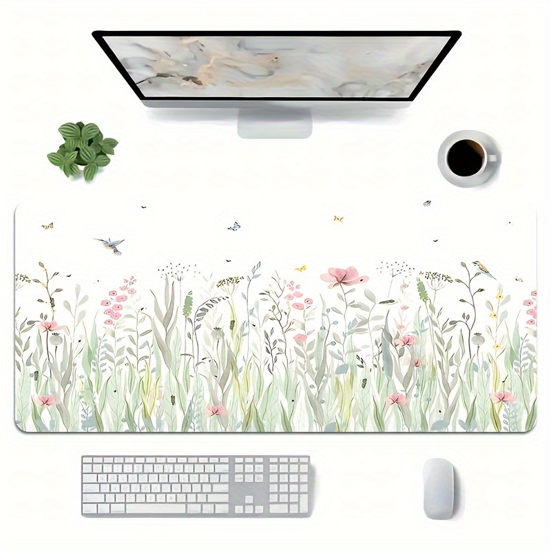 

Floral Extended Gaming Mouse Pad, Non-slip Rubber Base, Stitched Edges, Thick Large Computer Keyboard And Mouse Mat With High-definition Botanical Design, Soft Waterproof Oblong Desk Pad For