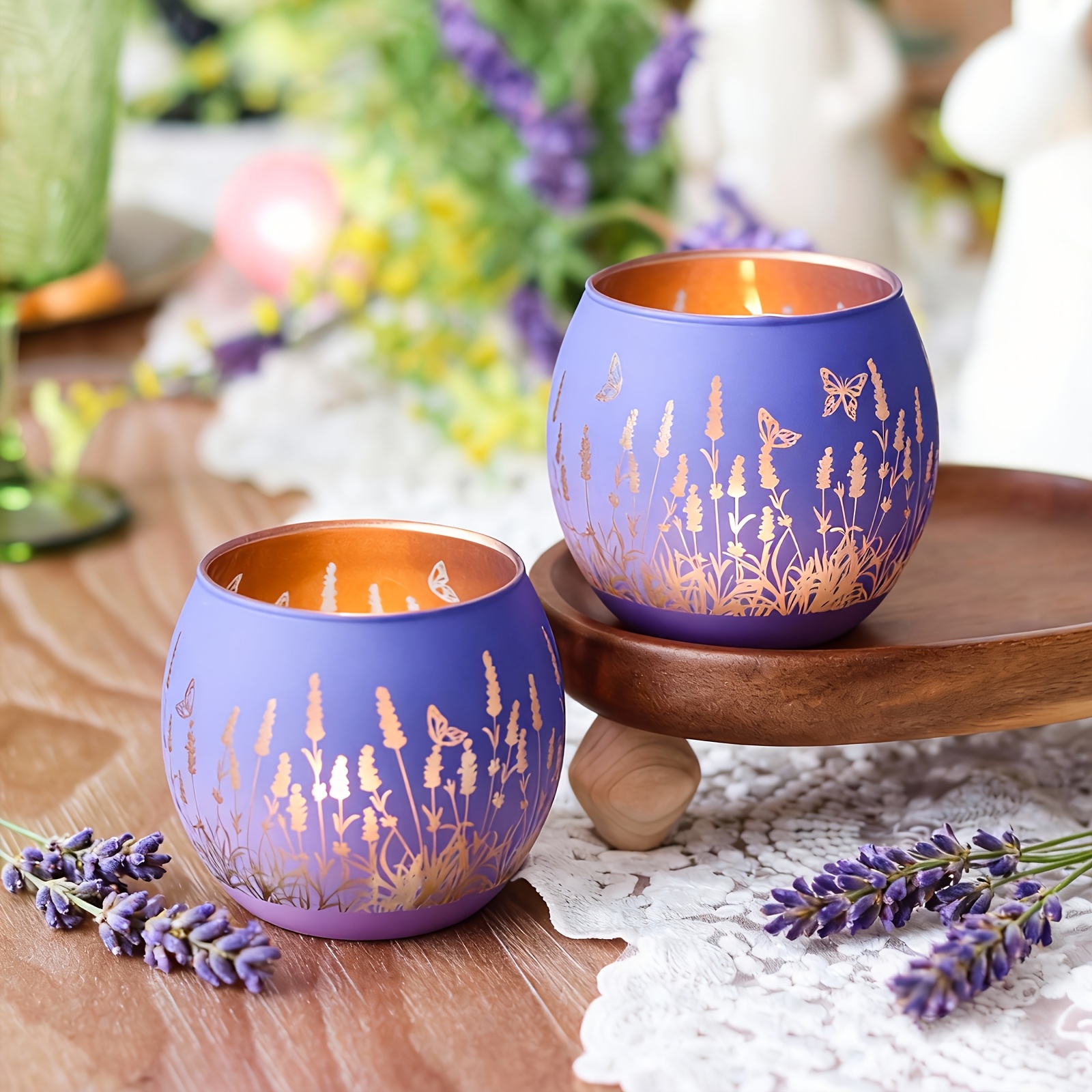 E-shop Zwei lilafarbene Lavendel Schmetterling Design Kerzenhalter | Glas Kerzenhalter, Elegante Wohnkultur für Neujahr, Valentinstag, Ostern,