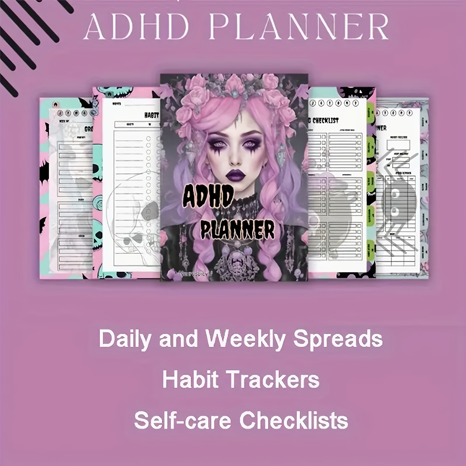 

[1pc Gothic Weekly Planner] 1pc Gothic Style Planner For Adults - Weekly Budget, Fitness & Diet Organizer With Monthly Calendar, Daily And Weekly Spreads, Habit Trackers, Self-care Checklists