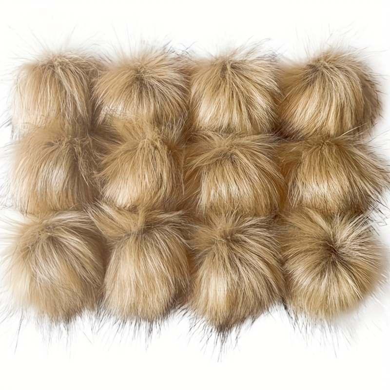 

12 Pack Of Artificial Fur Pom Poms With Elastic Loop - Perfect For Hats, Scarves, Gloves, And Bags - Brown Color