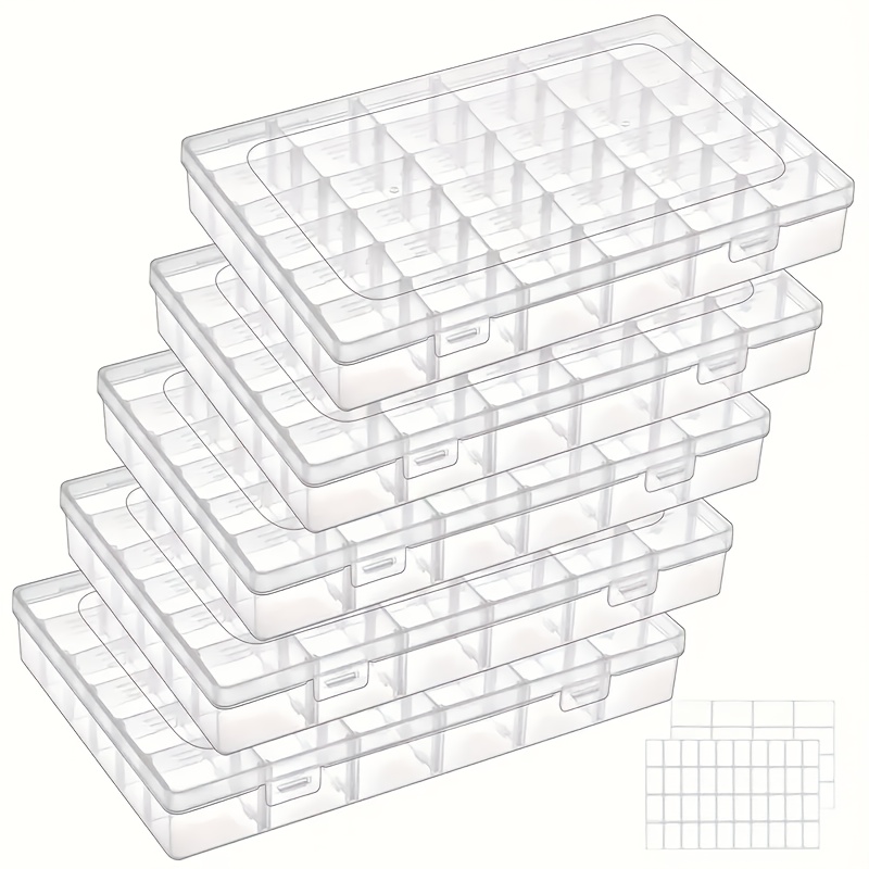 

28-grid Transparent Plastic Storage Box With Adjustable Dividers, Suitable For Beads, Arts And Crafts, Jewelry, Fishing Tackle, And Comes Stickers.