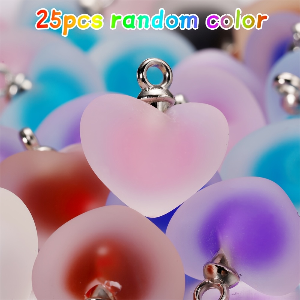 TEMU 25pcs Resin Heart-shaped Pendant - Colorful Semi Transparent Jewelry With Metal Rings, Random Colors Suitable For Diy Bead Jewelry, Jewelry