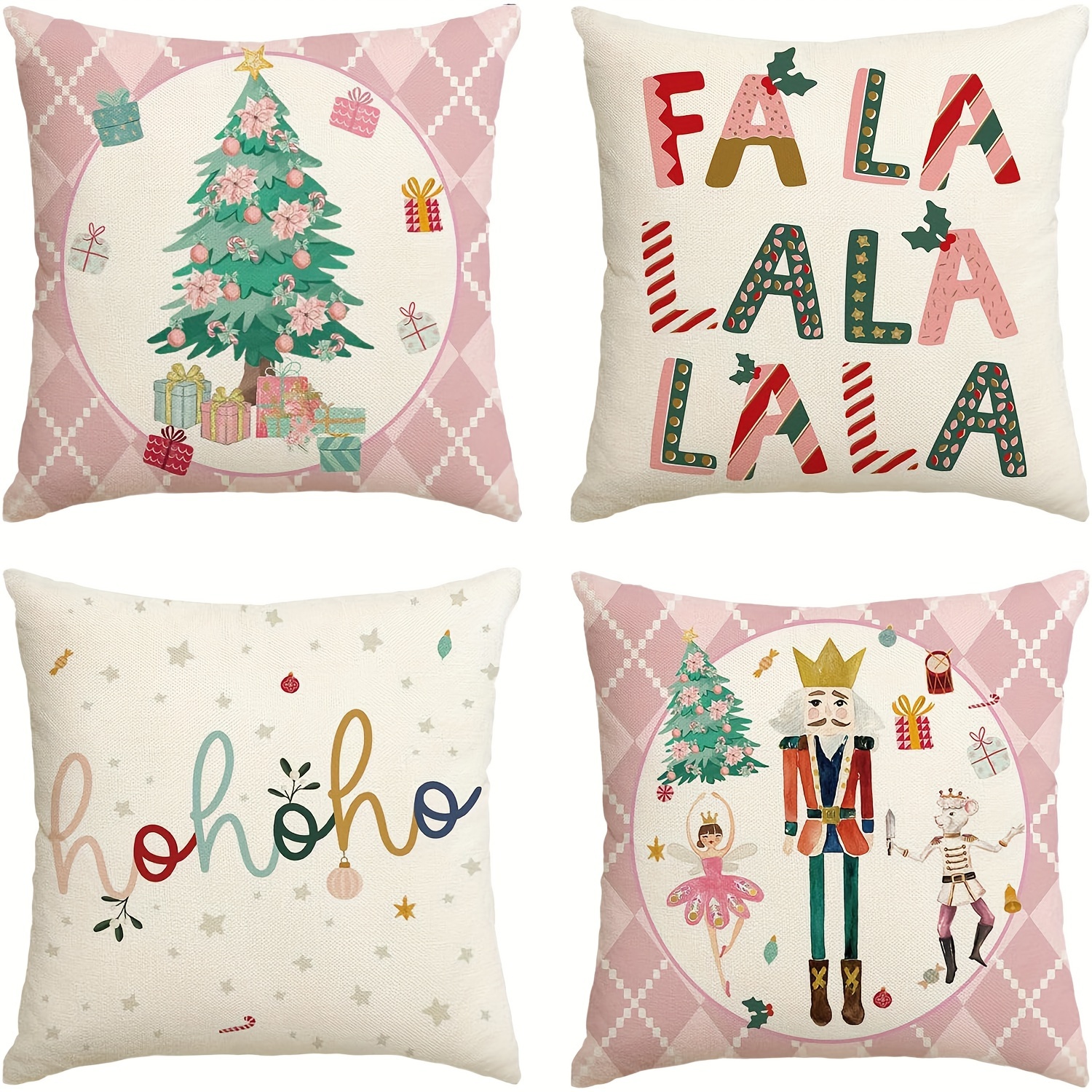 

Rustic Christmas Throw Pillow Covers Set Of 4, 18x18 Inch, Polyester Decorative Cushion Cases With Zipper Closure, Machine Washable, Woven, Nutcracker & Holiday Themes For Home & Party Decor