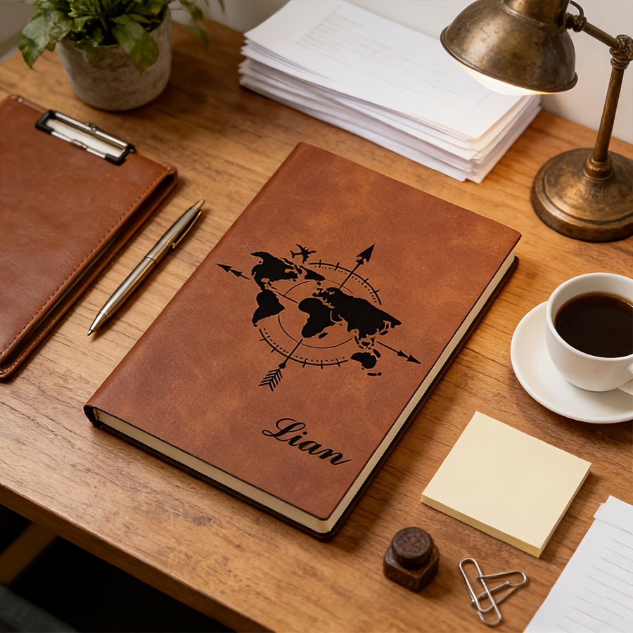 TEMU A Personalized Name-engraved Faux Leather Notebook - A5 Size With A Textured Cover, Suitable For Work, Travel, Meetings, Halloween, Christmas,