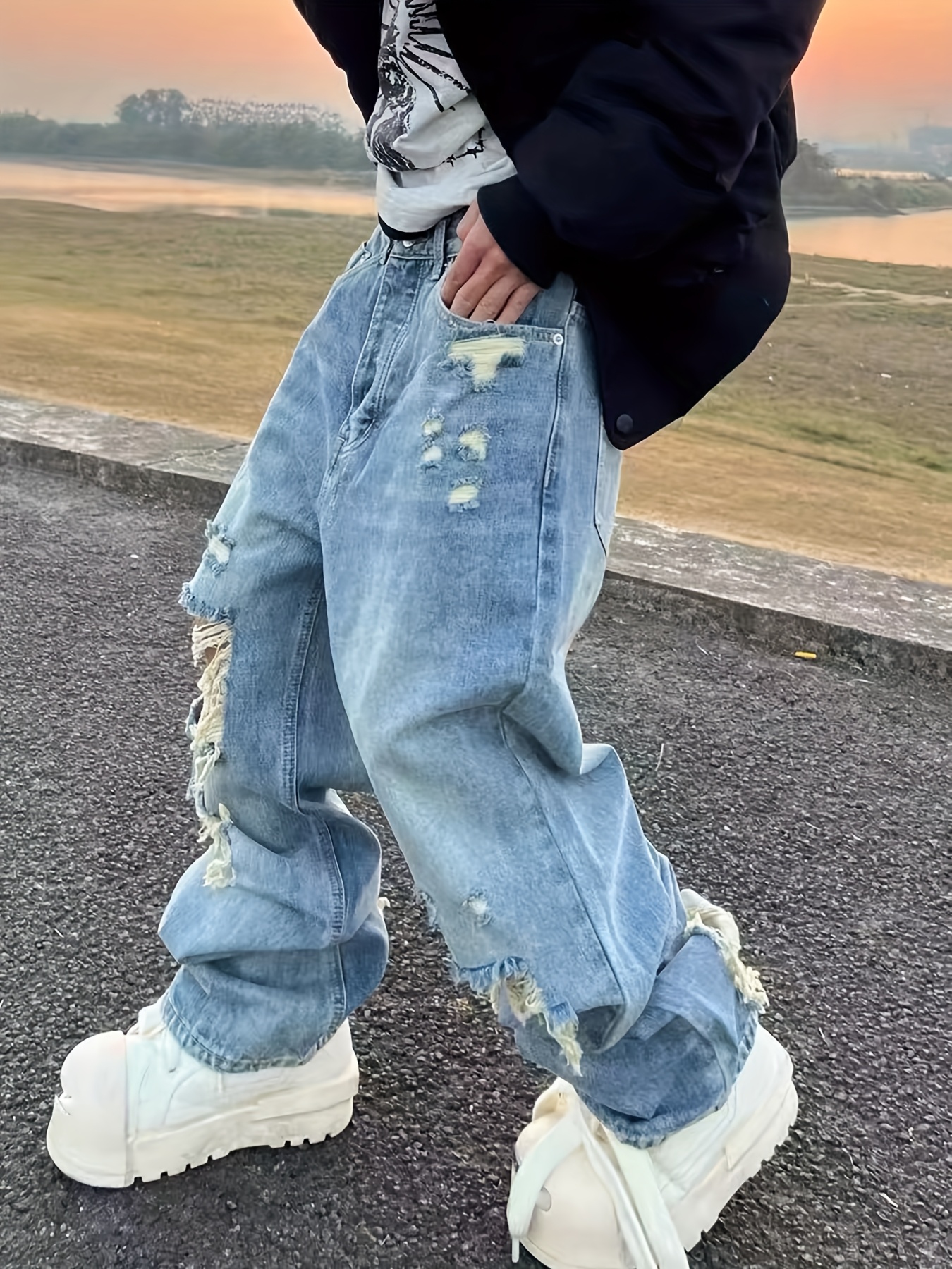 Pants Mens Jeans 27 Leg *'S Vintage Blue Washed Distressed Denim