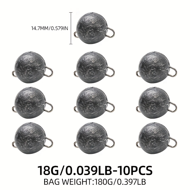 Set Of 10 Spherical Fishing Sinkers For And Worm Fishing, Suitable For Saltwater And Freshwater Use