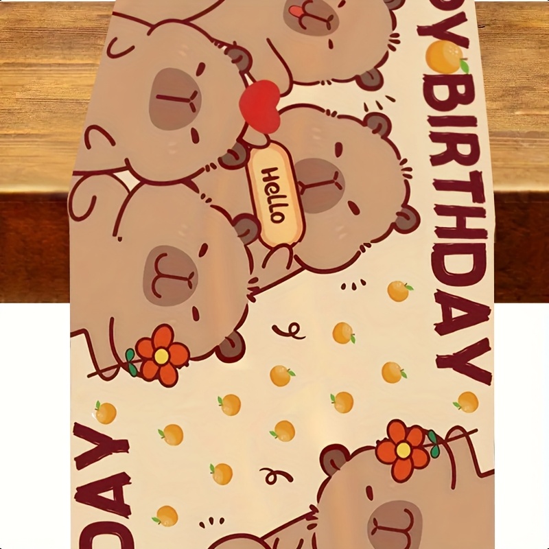 Image of 1pc Capybara Celebration Table Runner, Capybara Birthday Party Table Decoration, Adorable Animal Themed Rectangular Table Banner For Birthday Events