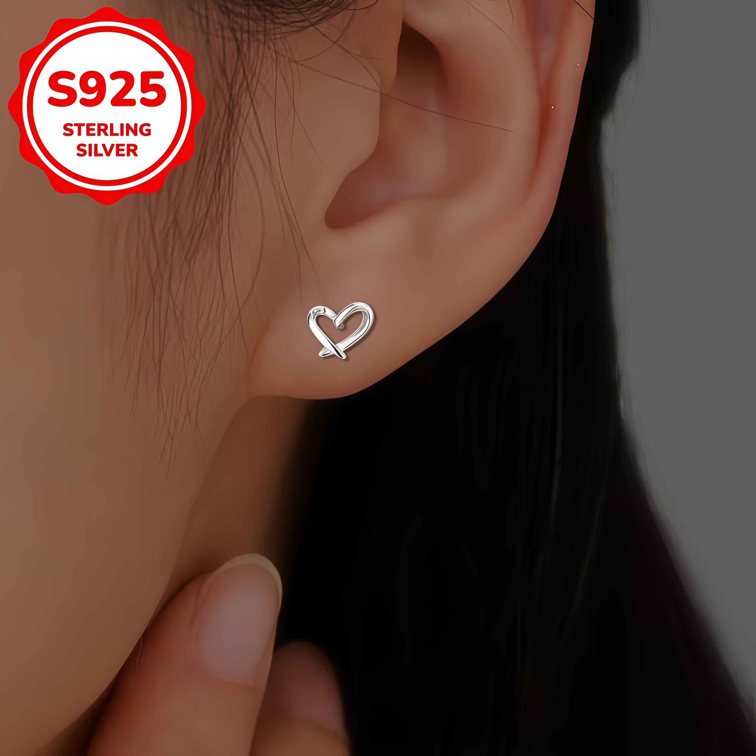 Image of S925 Silver Minimalist Hollow Asymmetric Heart Earrings, Elegant And Stylish, Suitable For Everyday Wear, Birthday Gifts, Valentine's Day, Mother's Day Gifts, Hypoallergenic