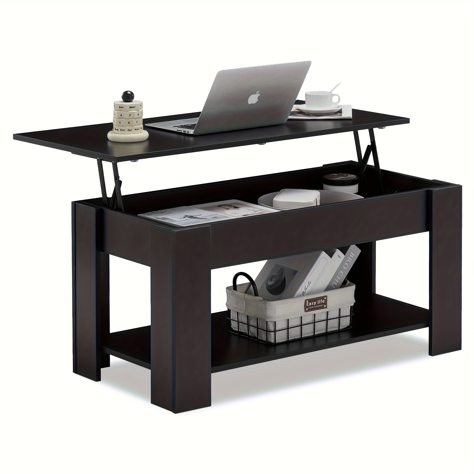 Expandable Lift-top Coffee Table With Hidden Storage & Shelves - Modern Lift-top Mechanism, Wood Table Suitable For Home Office, Space- With Hidden Cabinet/shelves, Sofa Table For Small Spaces, No