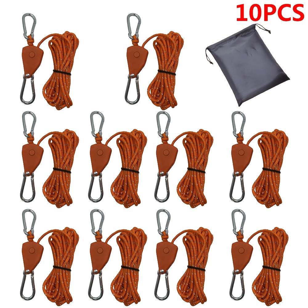 TEMU 10pcs 13.12ft Rope Reflective Camping Tent Rope Tie Down Fastener Fixed Pulley Tensioner Hangers Awning Luggage Rope