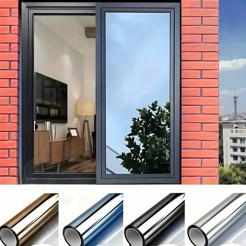 1 roll free self one way insulation sunscreen protective removable non damaging glass reflective blue black multi color metallic texture home bedroom living room balcony bathroom