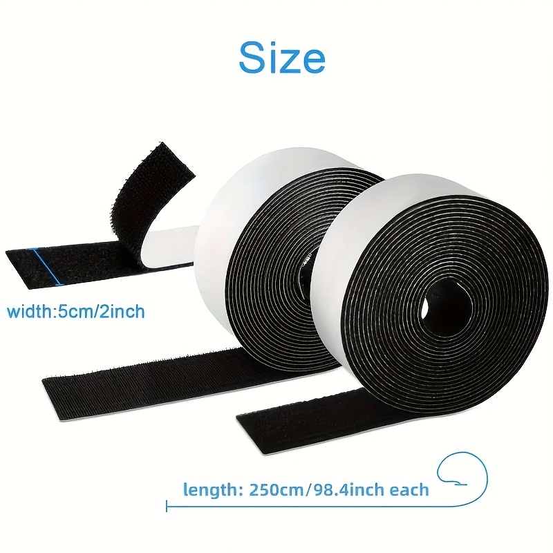 TEMU 2 Rolls Strips With Adhesive, Double Rolls Of Heavy Duty Self Adhesive Tape, Nylon Tape For Home, Office, School And Crafting Black