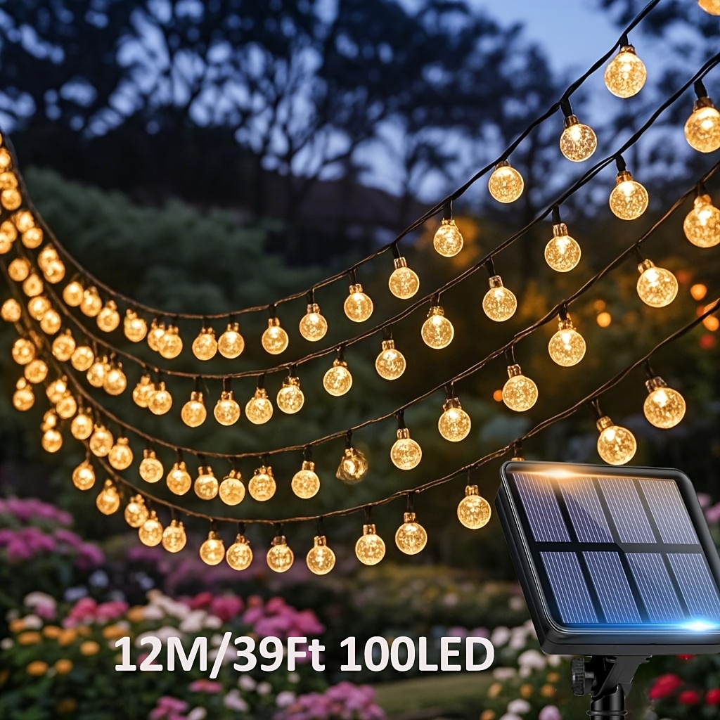 E-shop Solarleuchten für den Außenbereich /100 LED, Warmweiße Lichterkette mit 8 , IPX4 Solar-Lichterkette mit Kugeln für Garten, Baum, Terrasse,