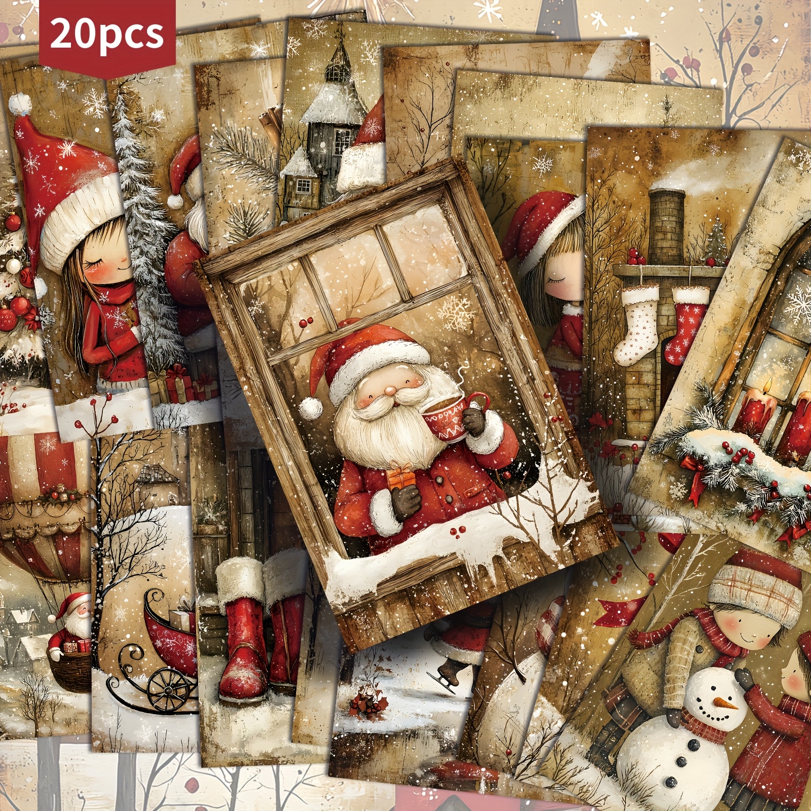 TEMU 20 Paquetes de Postales Navideñas Vintage Santa - 4x6 Pulgadas, Papel para Diarios Junk Journal, Ilustraciones Clásicas Pinup, Tarjetas