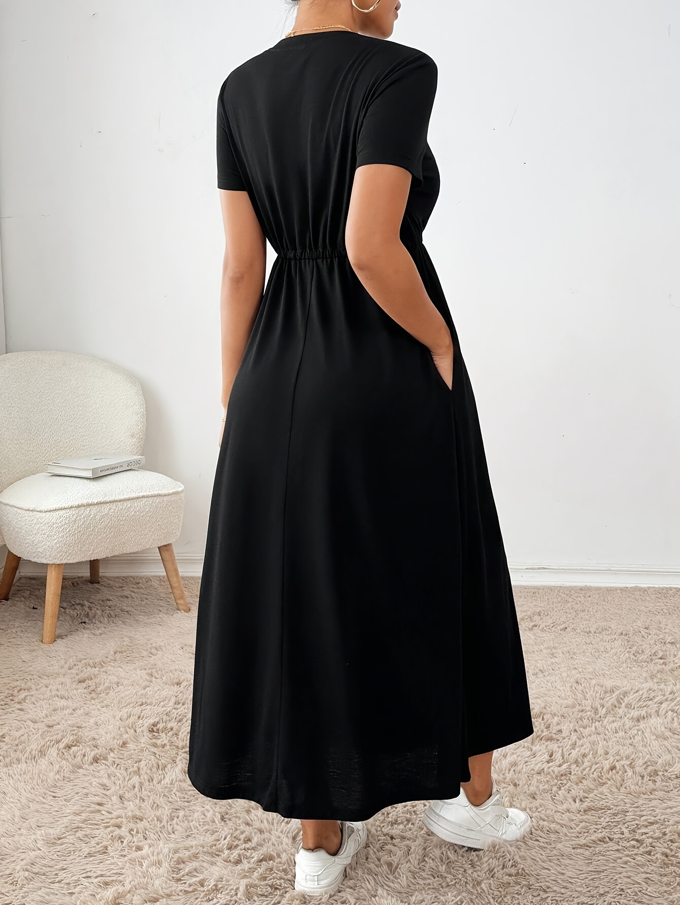 black midi dress for work Black Mirror Work Embroidered Cotton Paneled Midi Dress 64" / Regular (5'2"