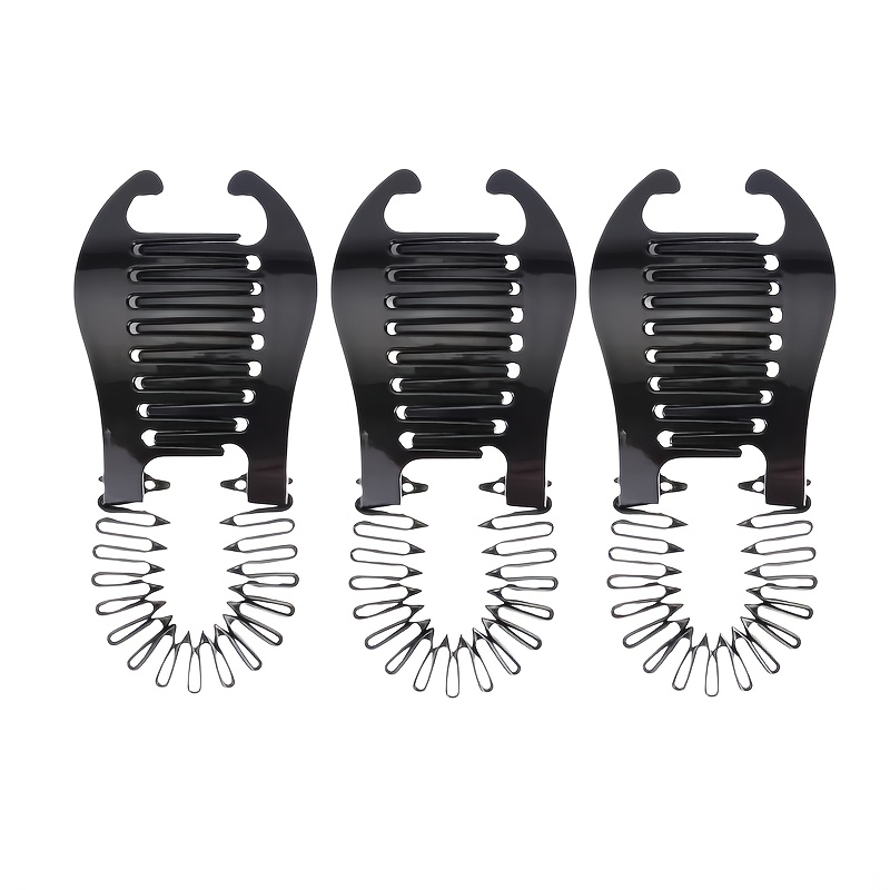 TEMU 3 stuks Zwarte Naadloze Bananenclip, Clip voor Hoge Paardenstaart, Geschikt voor Dik Haar, Haaraccessoire voor Woon-werkverkeer, Trekt Niet aan