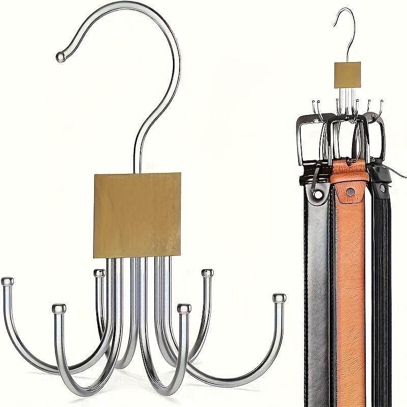 Multi-Functional Large Capacity Belt Hanger - Rotating Wooden Rack, Suitable for Belts, Bras, Vests, Ties, and Scarves - Stainless Steel Hooks - Fashionable Wardrobe Organizer