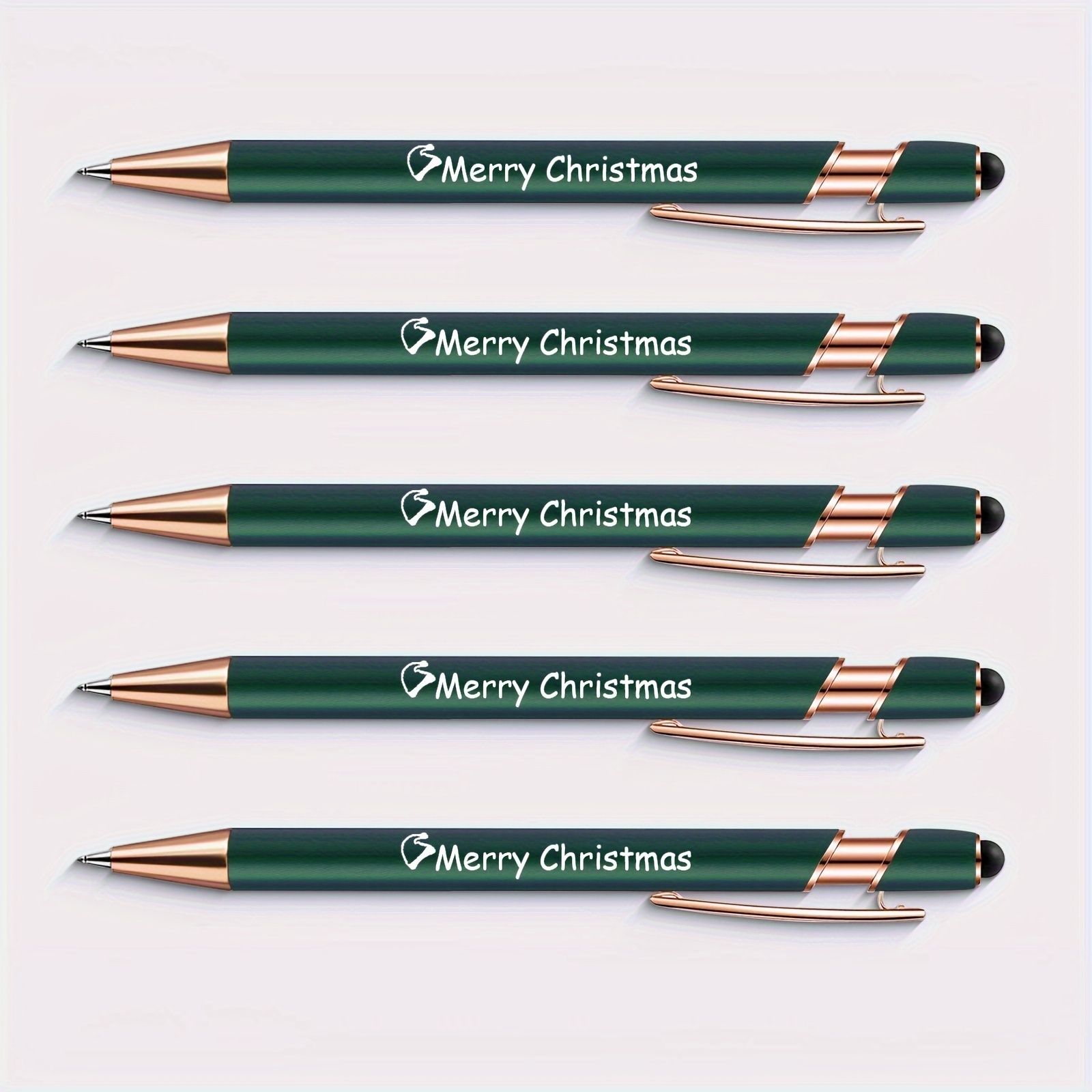Image of 5 Multi-colored Merry Christmas Retractable Ballpoint Pens With 1.0mm Black Ink, Perfect As Gifts For Teachers, Suitable For Colleagues, , And As Birthday Or Christmas Presents