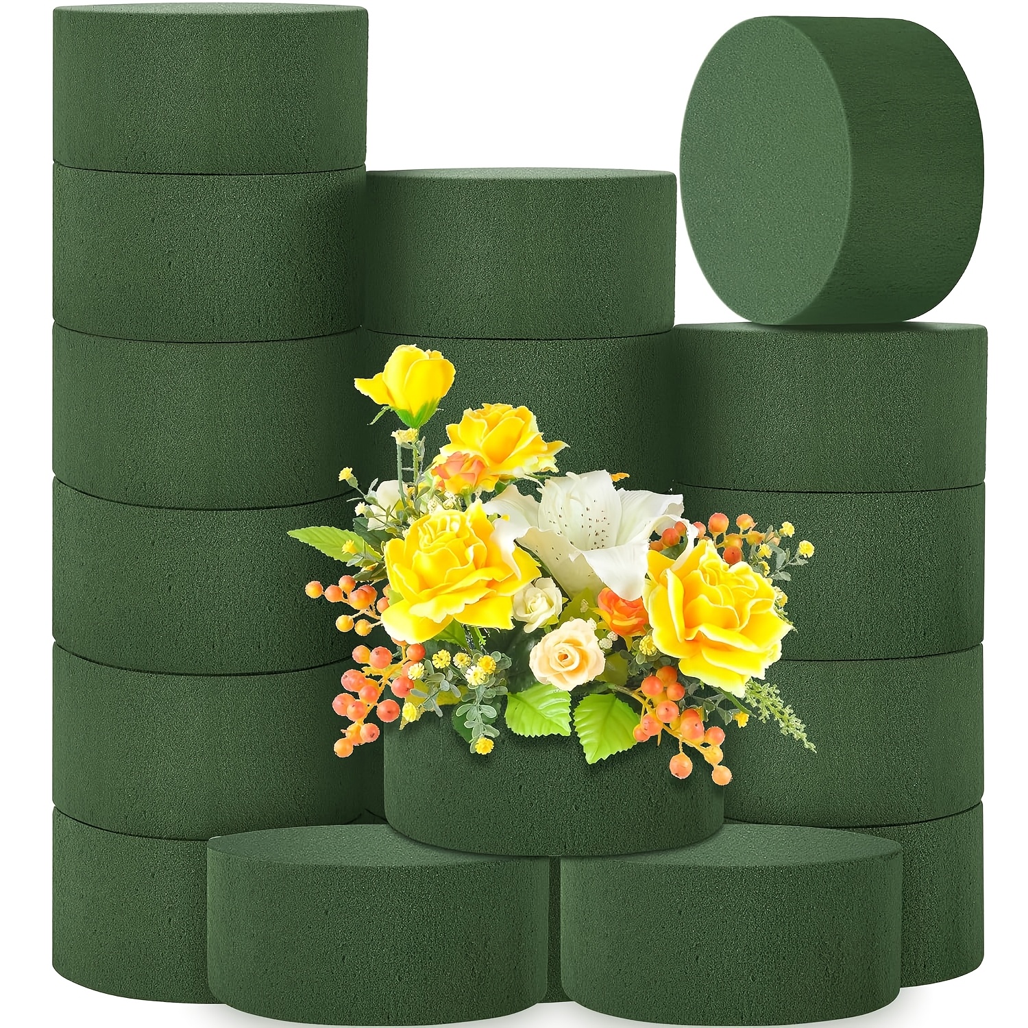 E-shop 18 Stück runde Blumensteckblatt-Blöcke, geeignet für frische Schnittblumen und künstliche Blumen, jede (2,87 Zoll x 1,38 Zoll), trockenes und