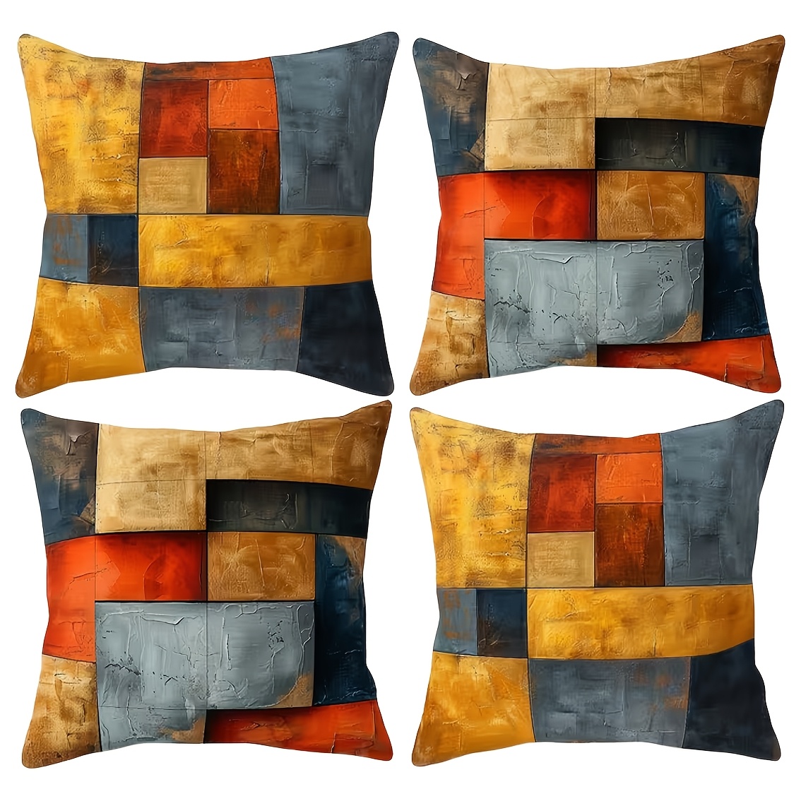 TEMU 4pcs Retro Block Geometric Pattern Zipper Machine Washable Linen Pillowcase, Suitable For Office, Bedroom, Living Room Home Decoration, In 3