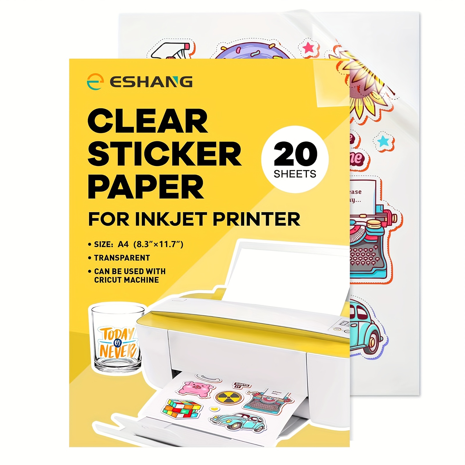 A4 20 Sheets Printable Vinyl Sticker Paper For Inkjet Printer 100% Clear Transparent Non-waterproof Decal Paper…: retailer-supplied image