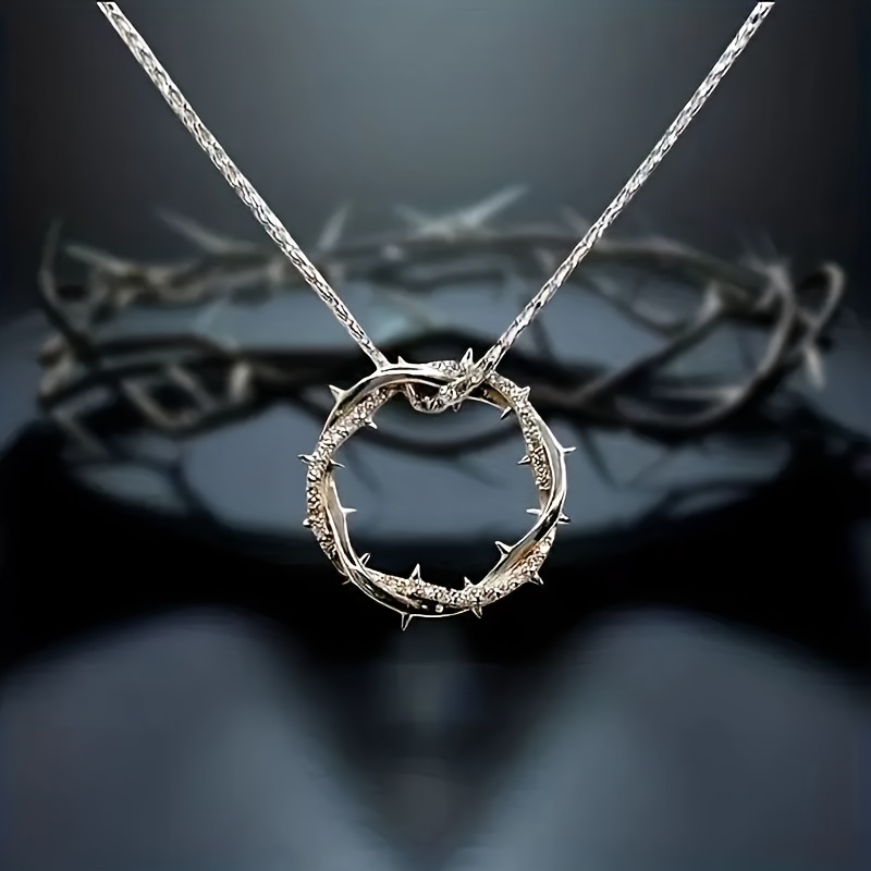 TEMU Nouveau Collier Pendentif Rond Épine Vintage avec Double Anneau et Pointe à Picots, un Design Minimaliste Unique et Élégant pour Hommes et