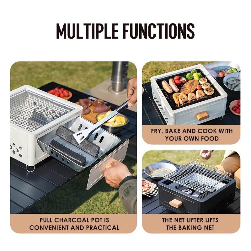 1pc Lacquered Iron Portable Square Charcoal Grill, Smokeless Outdoor Camping BBQ Oven, Suitable for Valentine'S Day, Easter, Women'S Day, Mother'S Day, Independence Day Festivities