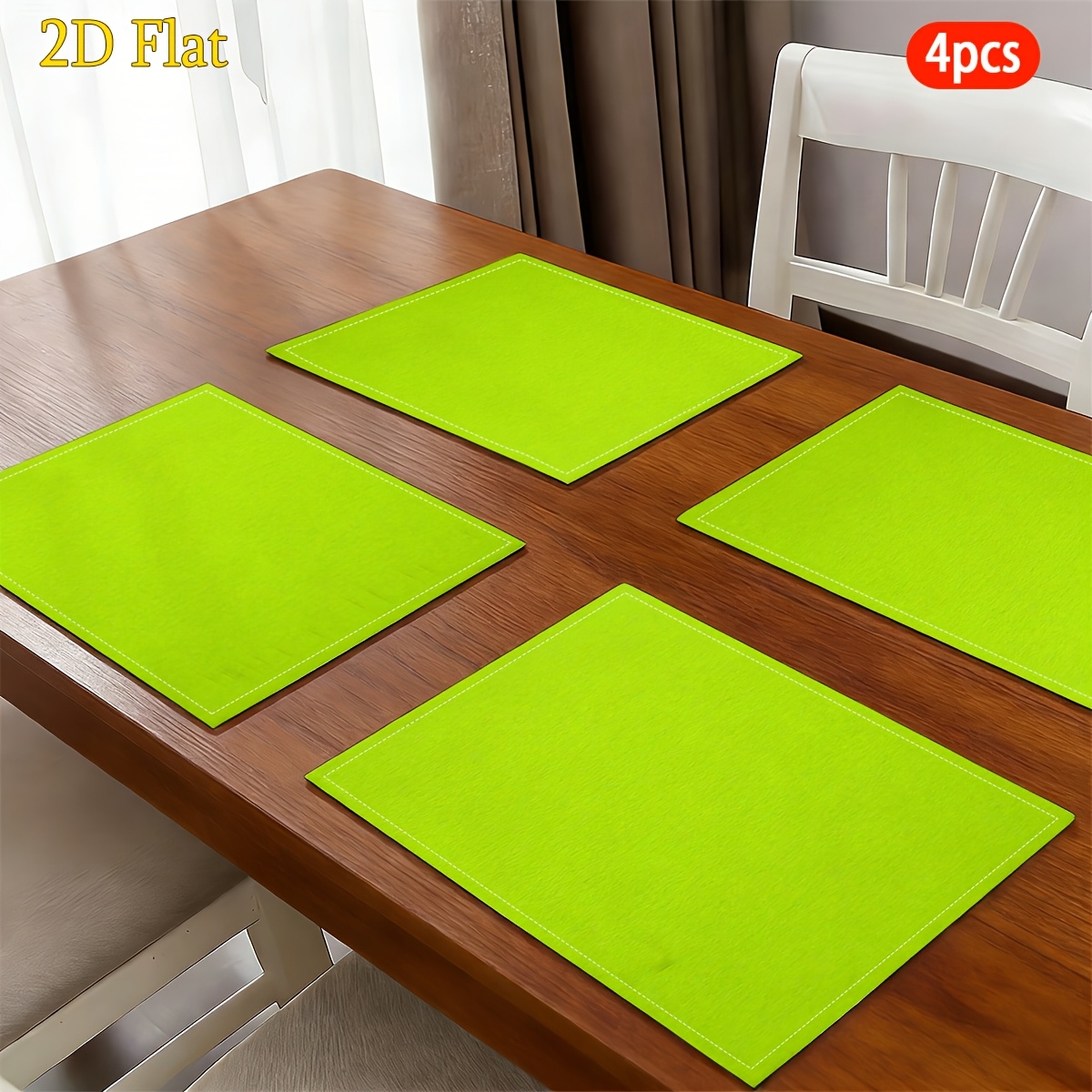 TEMU 4pcs 2d Flat Green Placemats | Linen Square Weaving, Ideal For Easter, Valentine's, Christmas, Halloween, And More, Machine Washable