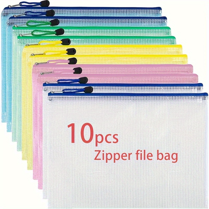 TEMU 10- A4 Size Pvc Double Zipper Pouches, File Jackets & , Organizer For & - 5 Assorted