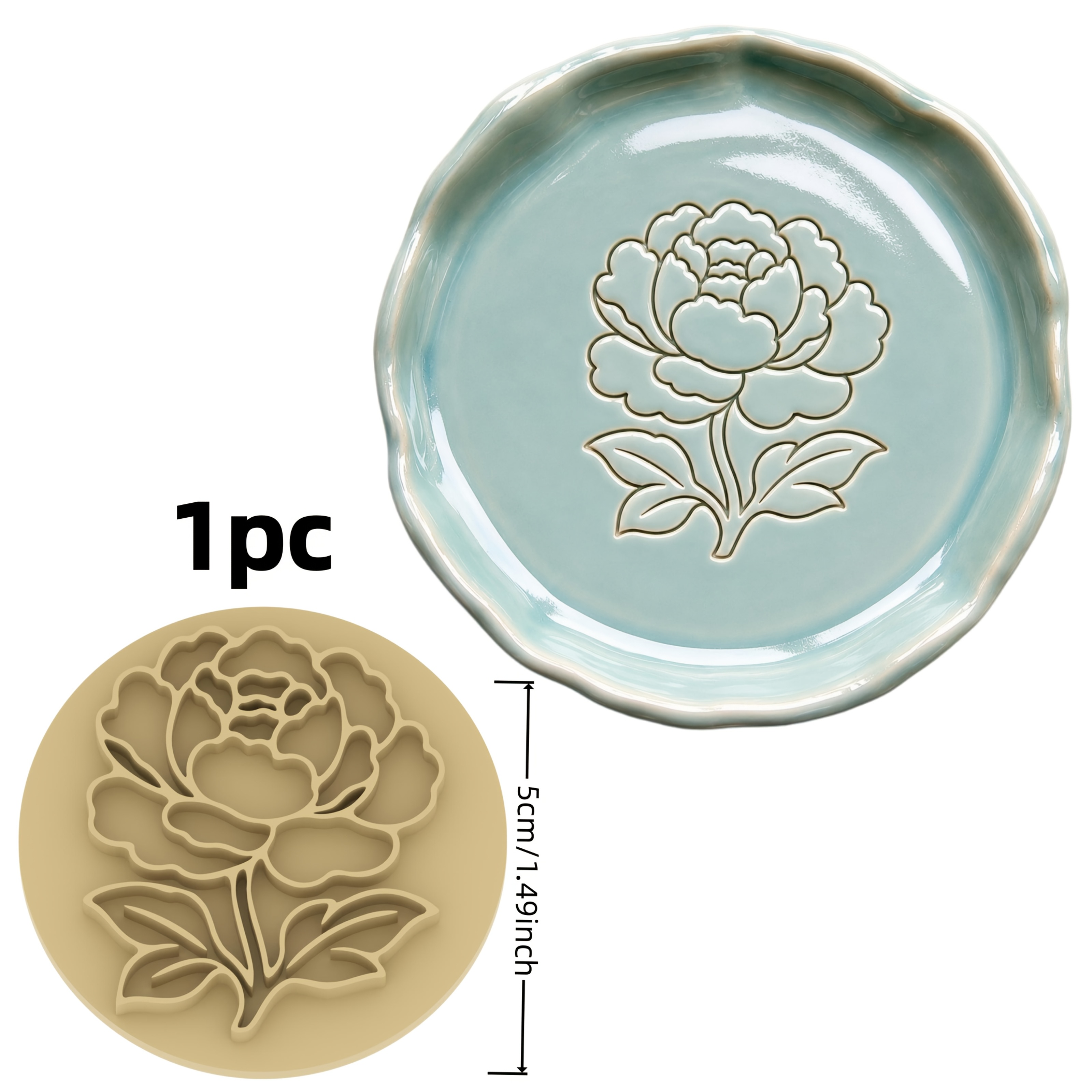 TEMU 1pc Peony Floral Texture Embossing Polymer Clay Texture Stamp - Peony Floral Texture Embossing Tool, Suitable For Festival, Day, Father's Day,