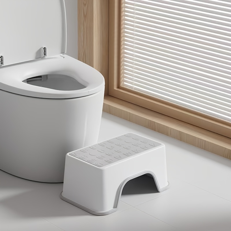 E-shop Badezimmerhocker in Weiß-Rot-Blau, mit rutschfester Oberfläche und grauem Kissenbezug - Ergonomische Fußstütze für Toiletten und Waschbecken,