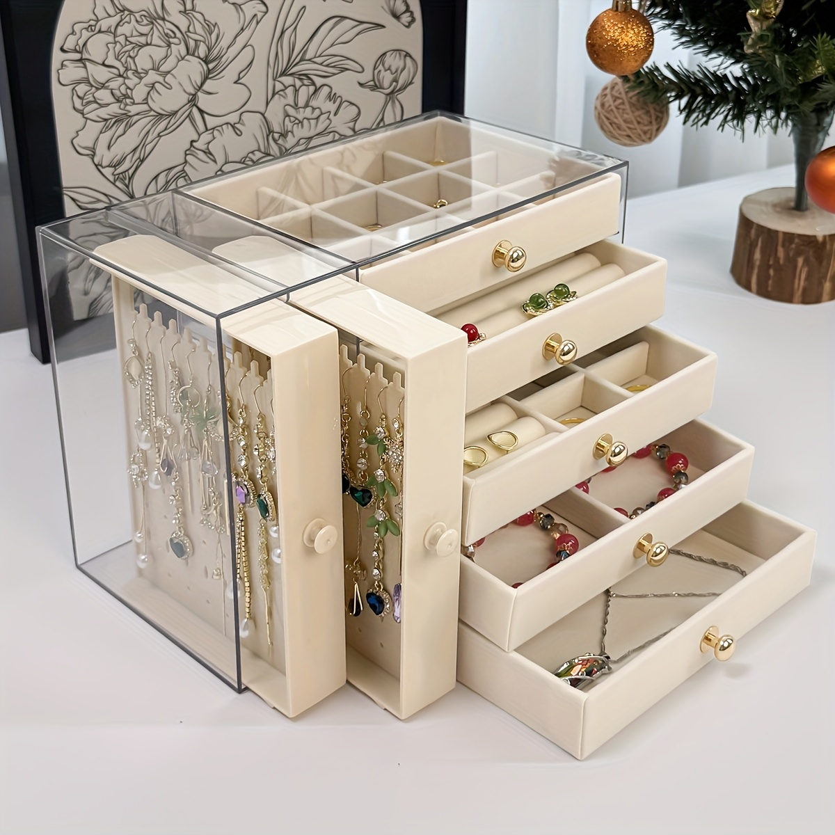 7 compartment jewelry organizer box multi layer plastic storage with secure   closure elegant octagonal design for bracelets necklaces rings earrings christmas gift for women jewelry gift box   Product details 0