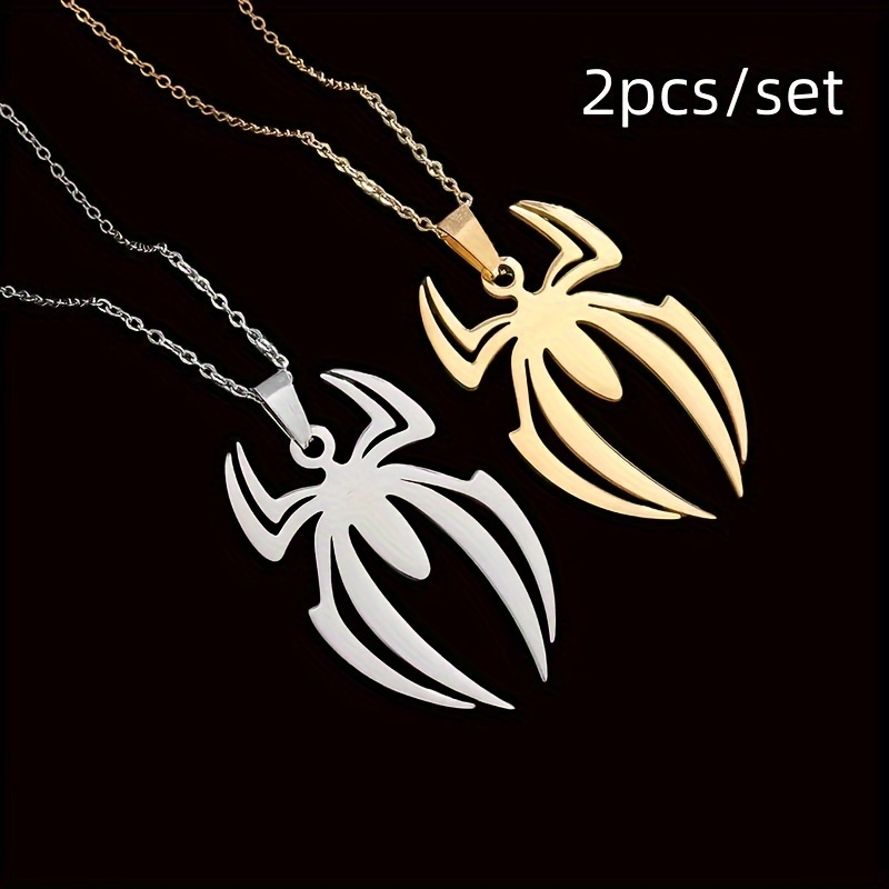 

3pcs/set Stainless Steel Simple Personalized Spider Pendant Necklace Men And Women Fashion Hip Hop Party Pendant Jewelry Gift