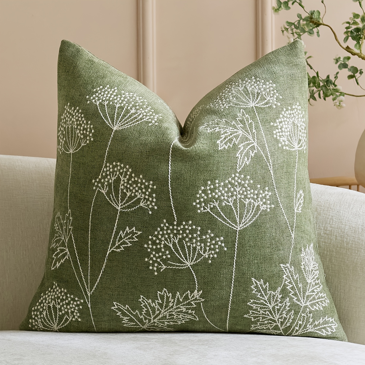 TEMU 1pc Dandelion Embroidered Outdoor Throw Pillow Covers Summer Decorative Pillow Covers With Zipper Aesthetic Vintage Stylethrow Pillowcases For