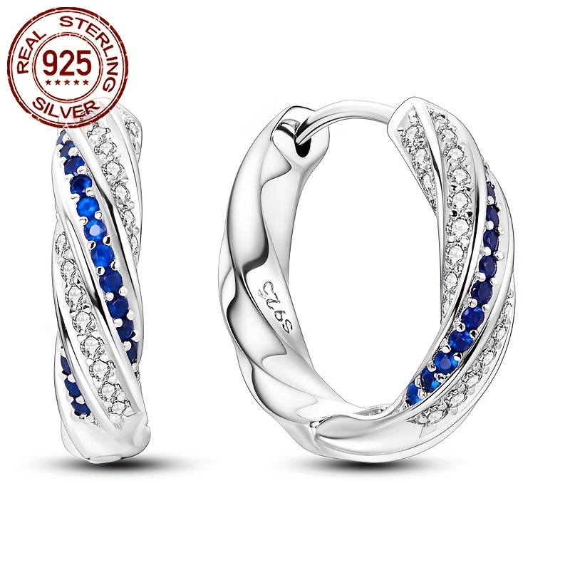 

925 Sterling Silver Hoop Earrings, 3.9g, Twisted Design With Sparkling Cubic Zirconia Hypoallergenic, Elegant , Fine Jewelry Gift For Women, Wedding Party Accessory