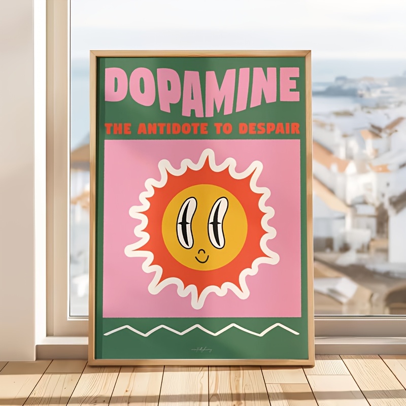 TEMU 2D Plat, 2D Plat, 1pc, Cadre, Décor Dopamine : Impression d'Art , Affiche de Soleil Colorée, Art Mural Amusant sur Toile, Convient pour