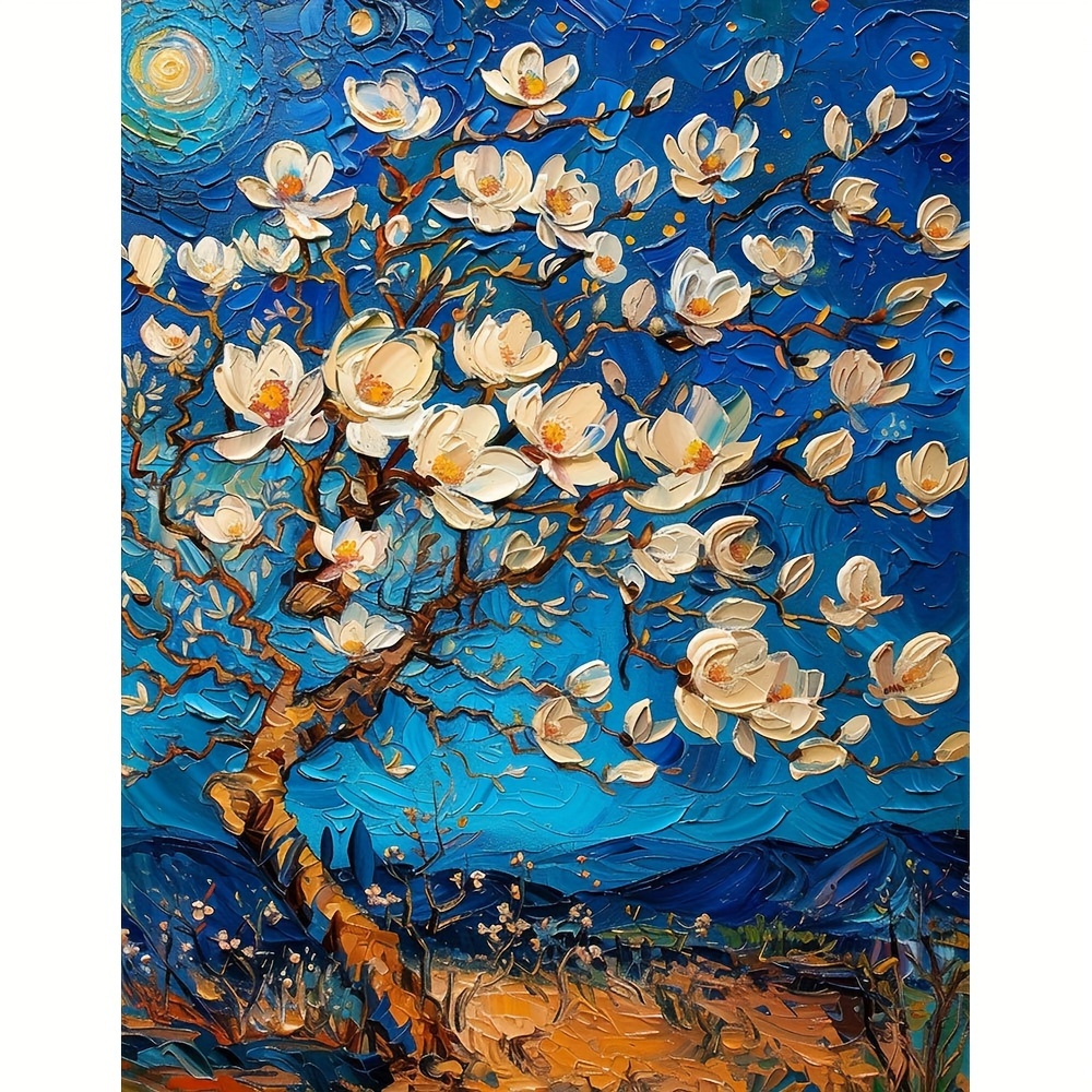 

1pc Large Size 40x50cm/15.7x19.7in Without Frame Diy 5d Artificial Diamond Art Painting White Flowers, Full Rhinestone Painting, Diamond Art Embroidery Kits, Handmade Home Room Office Decor