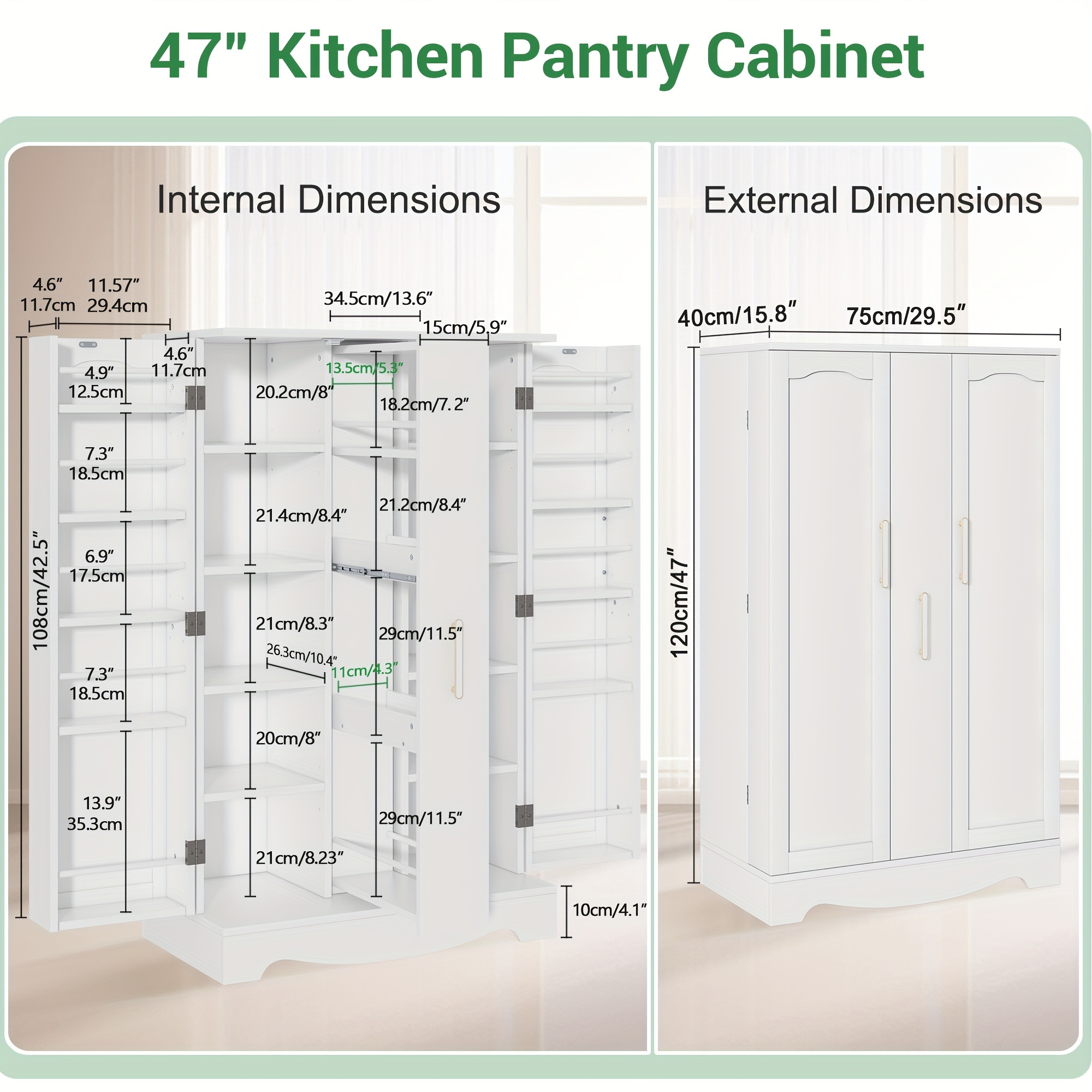 47 inch large wooden kitchen storage cabinets with drawer and adjustable shelves white kitchen pantry storage cabinet sturdy buffet cupboards sideboard for kitchen dining living room use details 2