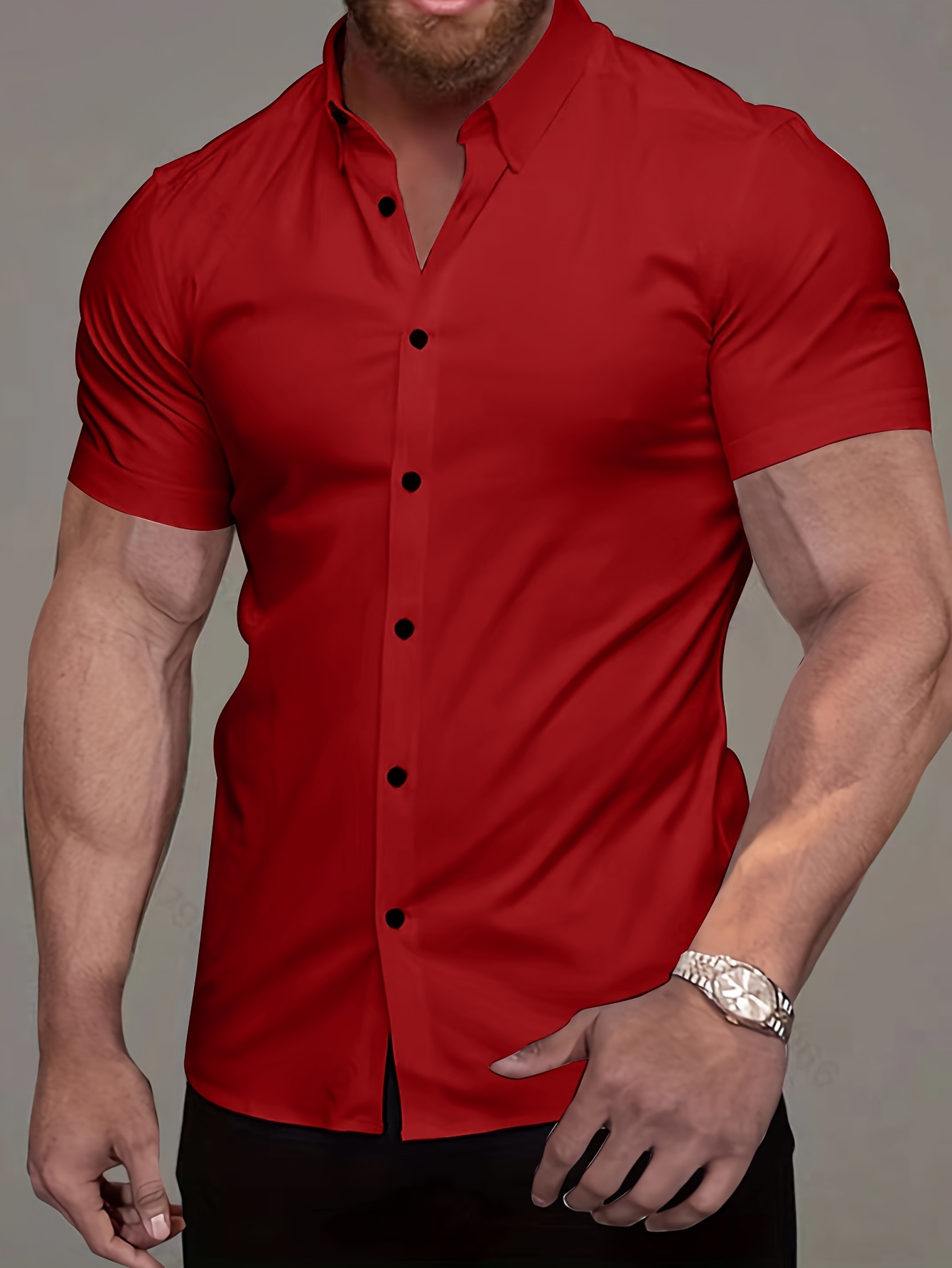 muscle man fitness short sleeve lapel shirt non stretch - Temu